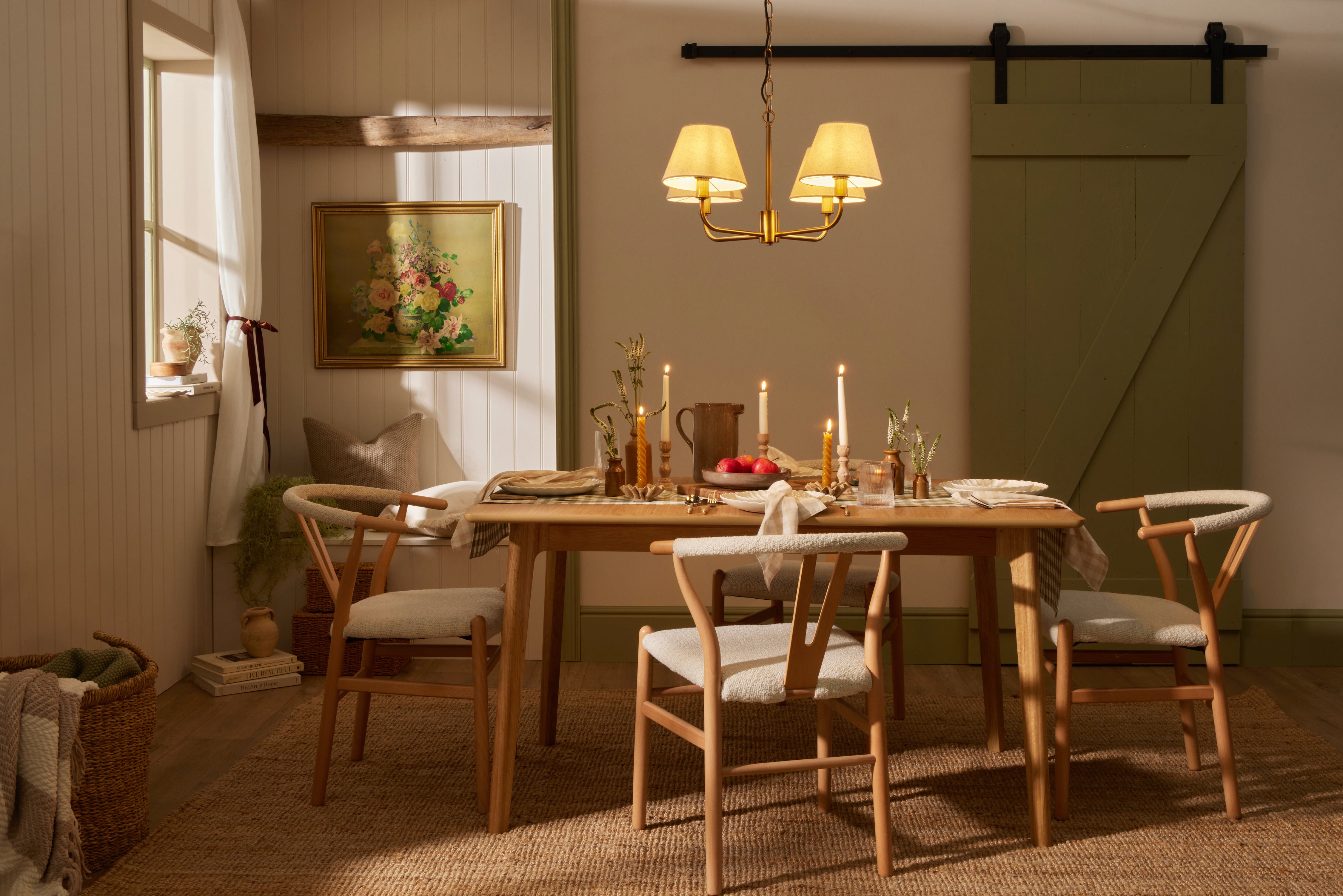 Farmhouse dinner table with chairs