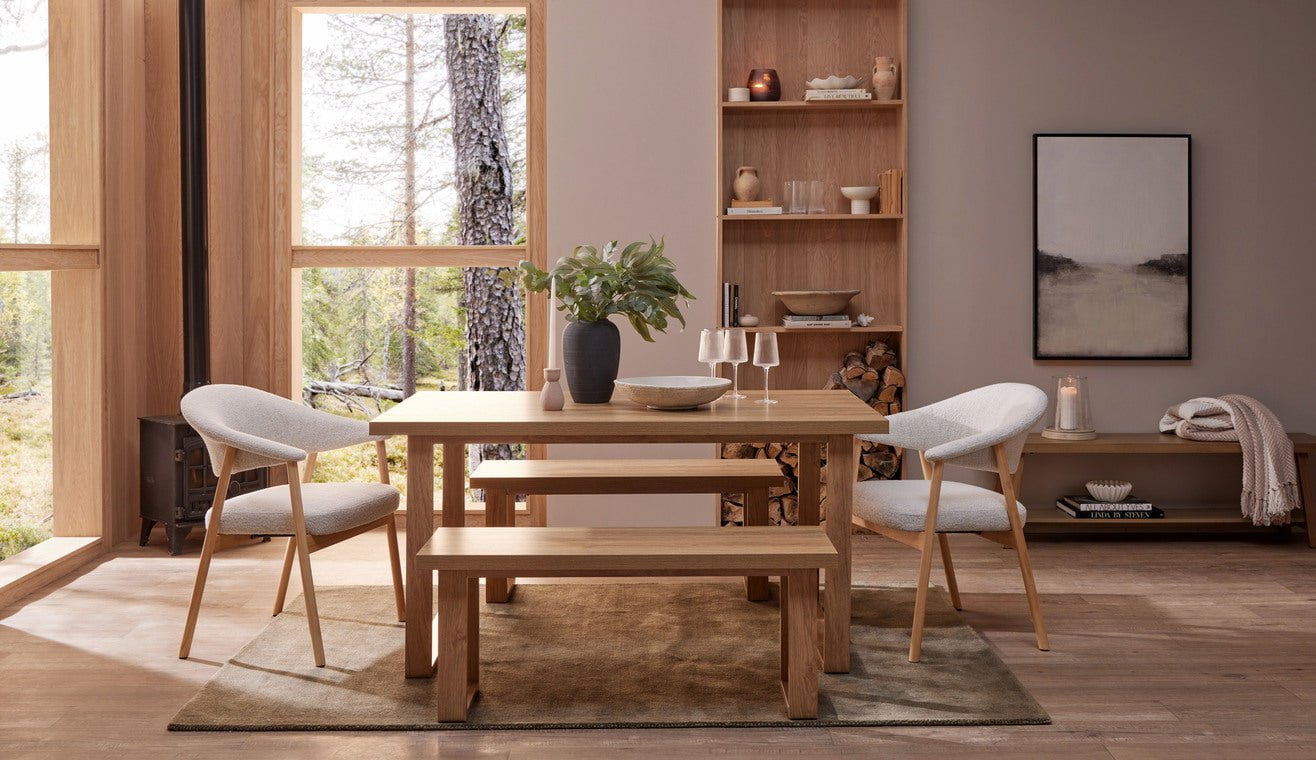 Rustic dining room with wooden table and dining chairs