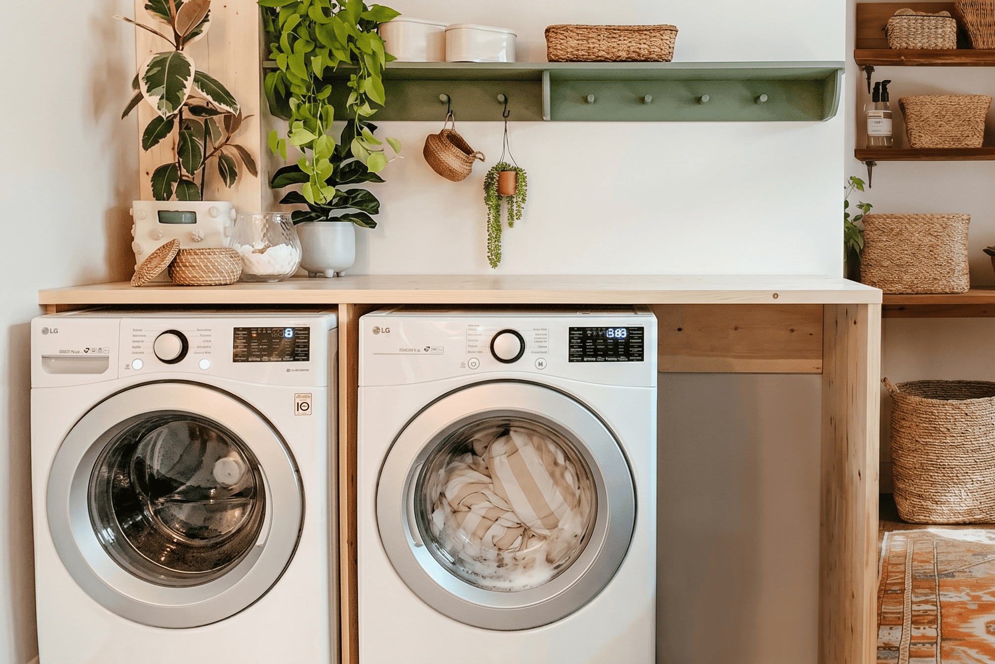 Coverless duvet being washed in a washing machine, showing easy care and washable bedding in a modern utility room